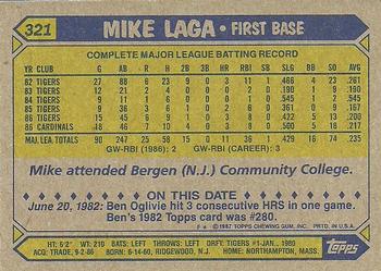 1987 Topps #321 Mike Laga Back