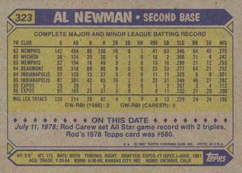 1987 Topps #323 Al Newman Back