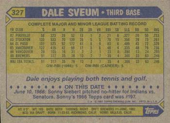 1987 Topps #327 Dale Sveum Back