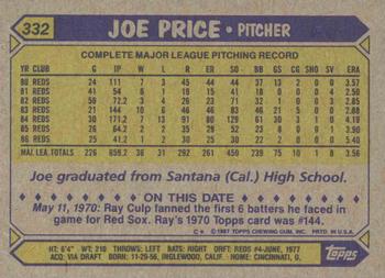 1987 Topps #332 Joe Price Back
