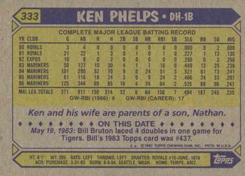1987 Topps #333 Ken Phelps Back