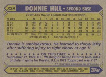 1987 Topps #339 Donnie Hill Back