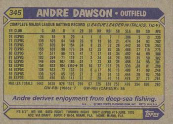 1987 Topps #345 Andre Dawson Back