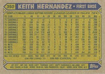 1987 Topps #350 Keith Hernandez Back