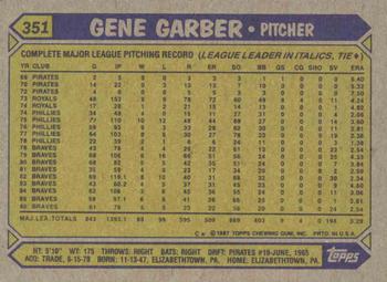 1987 Topps #351 Gene Garber Back