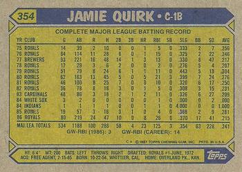 1987 Topps #354 Jamie Quirk Back