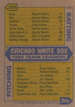 1987 Topps #356 White Sox Leaders Back