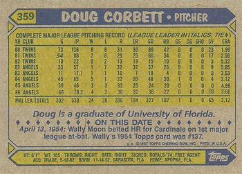 1987 Topps #359 Doug Corbett Back