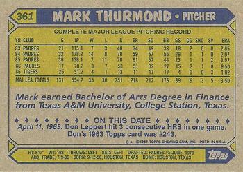 1987 Topps #361 Mark Thurmond Back