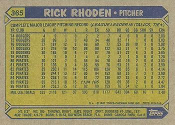 1987 Topps #365 Rick Rhoden Back