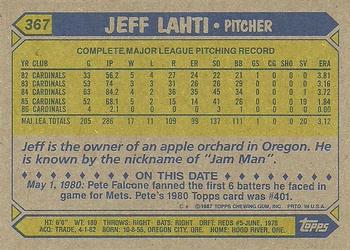 1987 Topps #367 Jeff Lahti Back