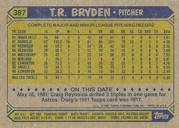1987 Topps #387 T.R. Bryden Back