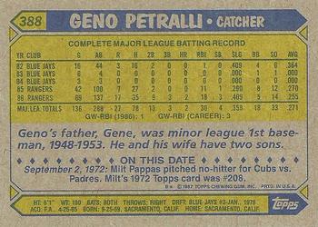 1987 Topps #388 Geno Petralli Back