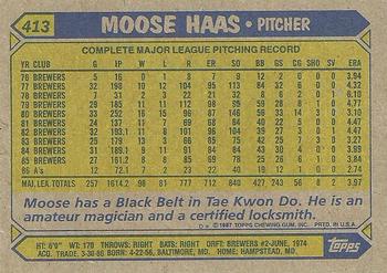 1987 Topps #413 Moose Haas Back