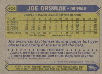 1987 Topps #414 Joe Orsulak Back