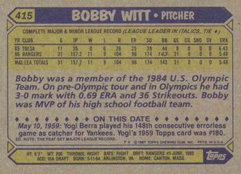 1987 Topps #415 Bobby Witt Back