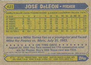 1987 Topps #421 Jose DeLeon Back