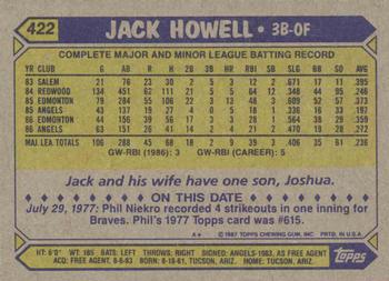 1987 Topps #422 Jack Howell Back
