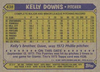 1987 Topps #438 Kelly Downs Back