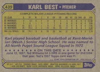 1987 Topps #439 Karl Best Back
