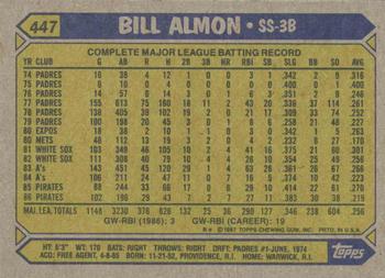 1987 Topps #447 Bill Almon Back