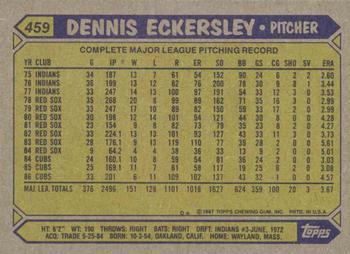 1987 Topps #459 Dennis Eckersley Back