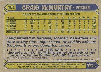 1987 Topps #461 Craig McMurtry Back