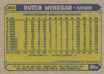 1987 Topps #464 Butch Wynegar Back