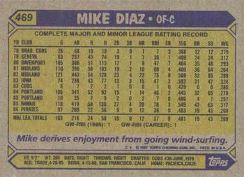 1987 Topps #469 Mike Diaz Back