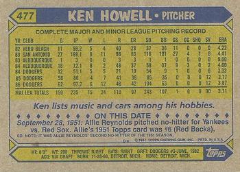 1987 Topps #477 Ken Howell Back