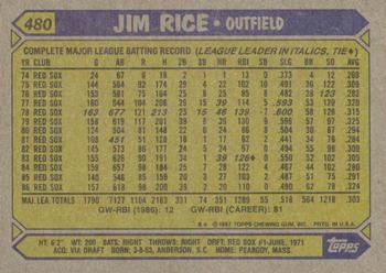 1987 Topps #480 Jim Rice Back