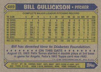 1987 Topps #489 Bill Gullickson Back