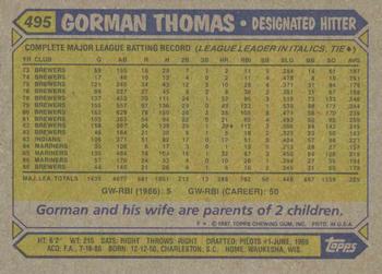1987 Topps #495 Gorman Thomas Back