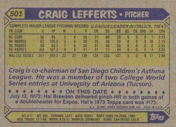 1987 Topps #501 Craig Lefferts Back