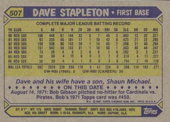 1987 Topps #507 Dave Stapleton Back