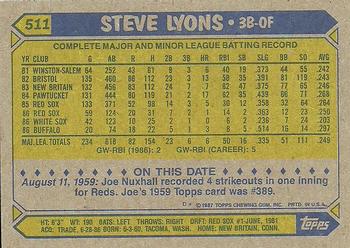 1987 Topps #511 Steve Lyons Back