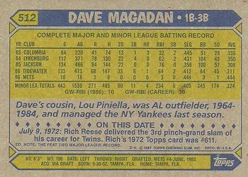 1987 Topps #512 Dave Magadan Back