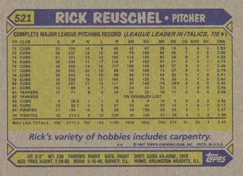 1987 Topps #521 Rick Reuschel Back
