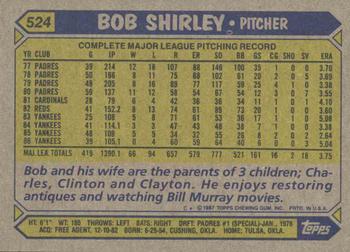 1987 Topps #524 Bob Shirley Back