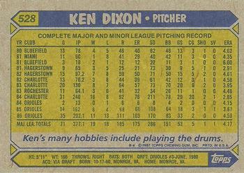 1987 Topps #528 Ken Dixon Back