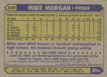 1987 Topps #546 Mike Morgan Back