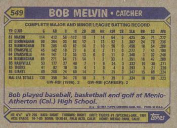 1987 Topps #549 Bob Melvin Back