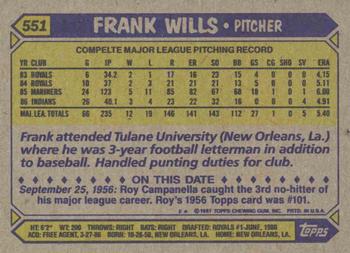 1987 Topps #551 Frank Wills Back