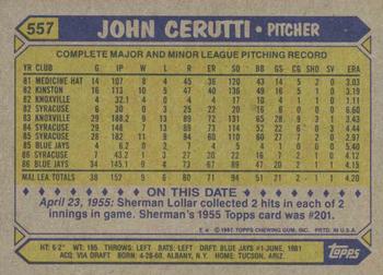 1987 Topps #557 John Cerutti Back