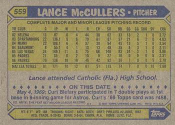 1987 Topps #559 Lance McCullers Back