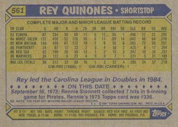 1987 Topps #561 Rey Quinones Back