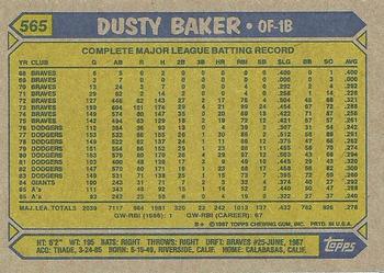 1987 Topps #565 Dusty Baker Back