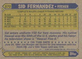 1987 Topps #570 Sid Fernandez Back