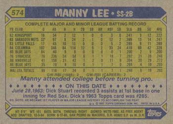 1987 Topps #574 Manny Lee Back