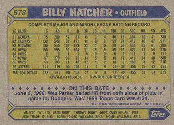 1987 Topps #578 Billy Hatcher Back